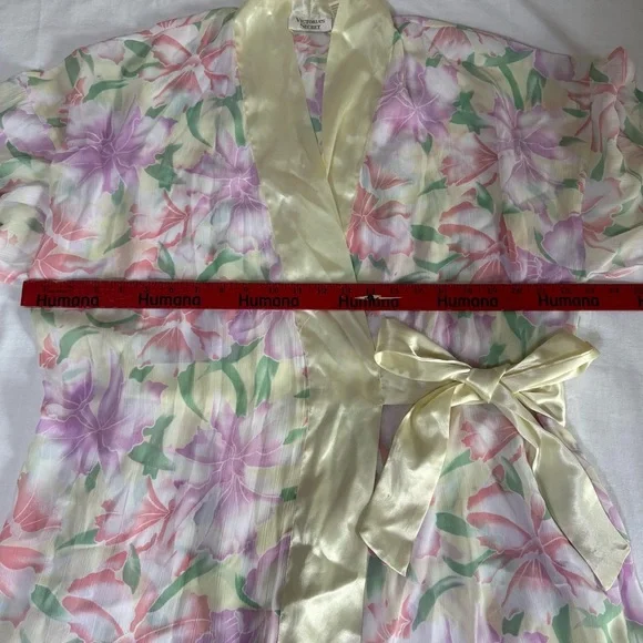 Vintage Victoria’s Secret Gold Label Satin Robe Tie Sleep Shirt One Size Floral - Picture 5 of 8